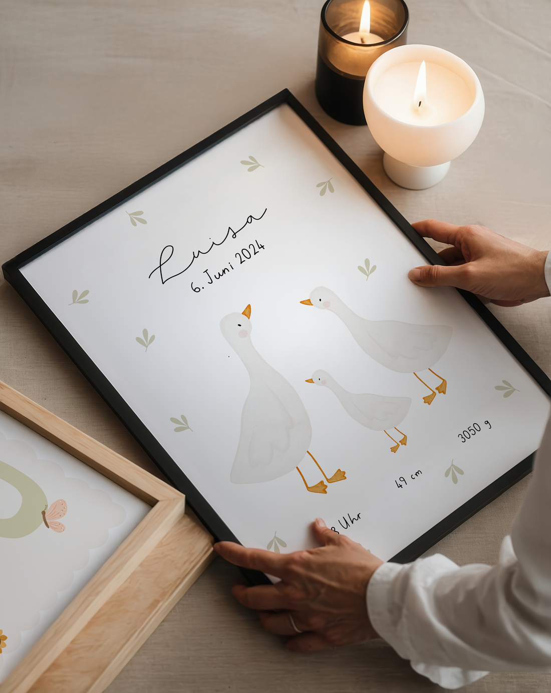 Geburtsposter Gänse inkl. Rahmen