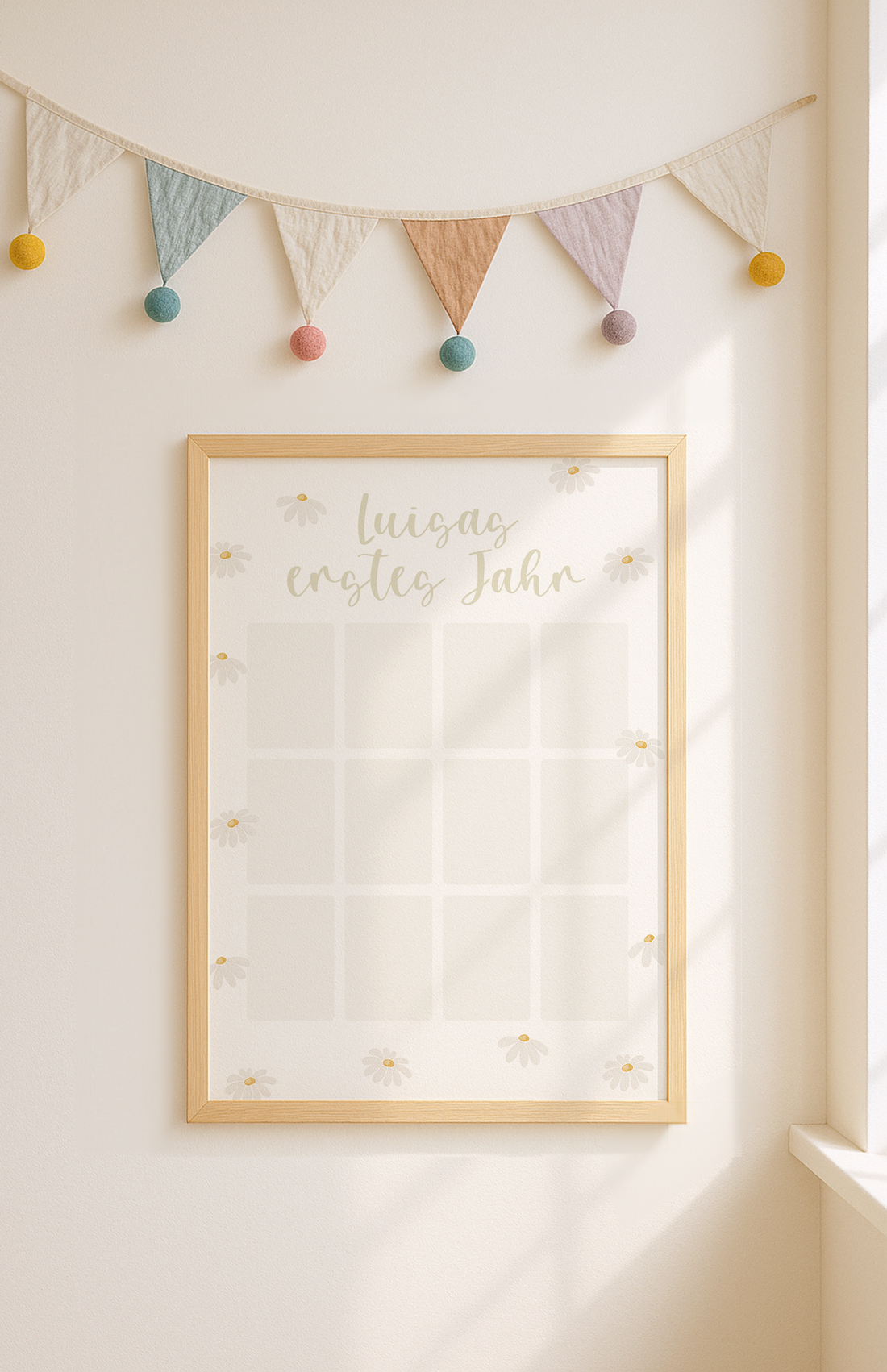 Kinderposter erstes Babyjahr Gänseblümchen - für Fotos inkl. Rahmen