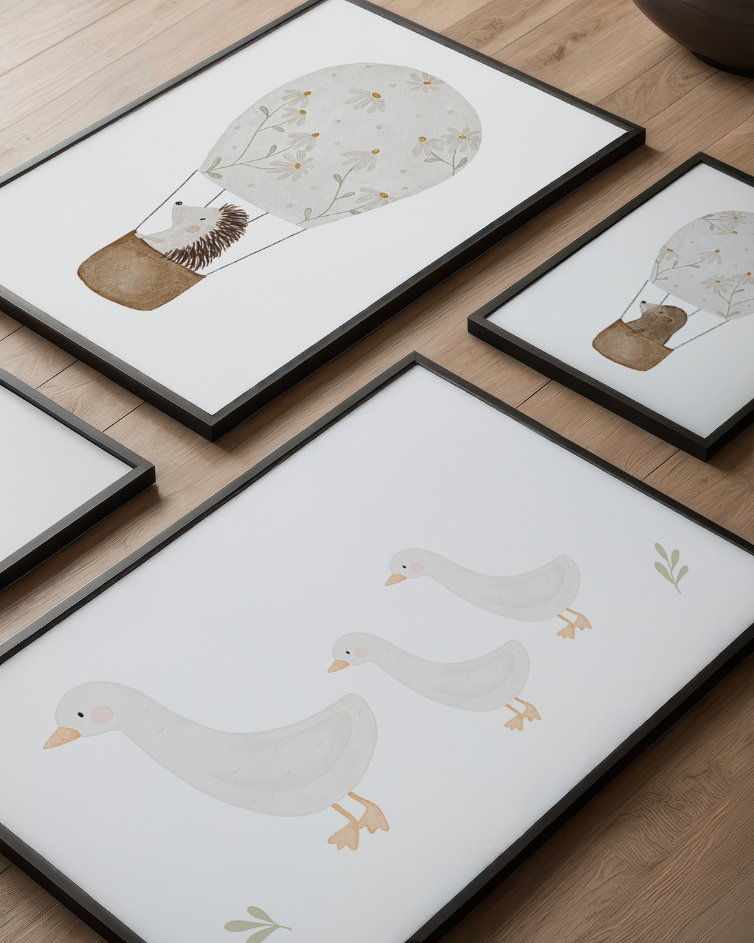 Kinderposter Gänsefamilie 1-2 inkl. Rahmen