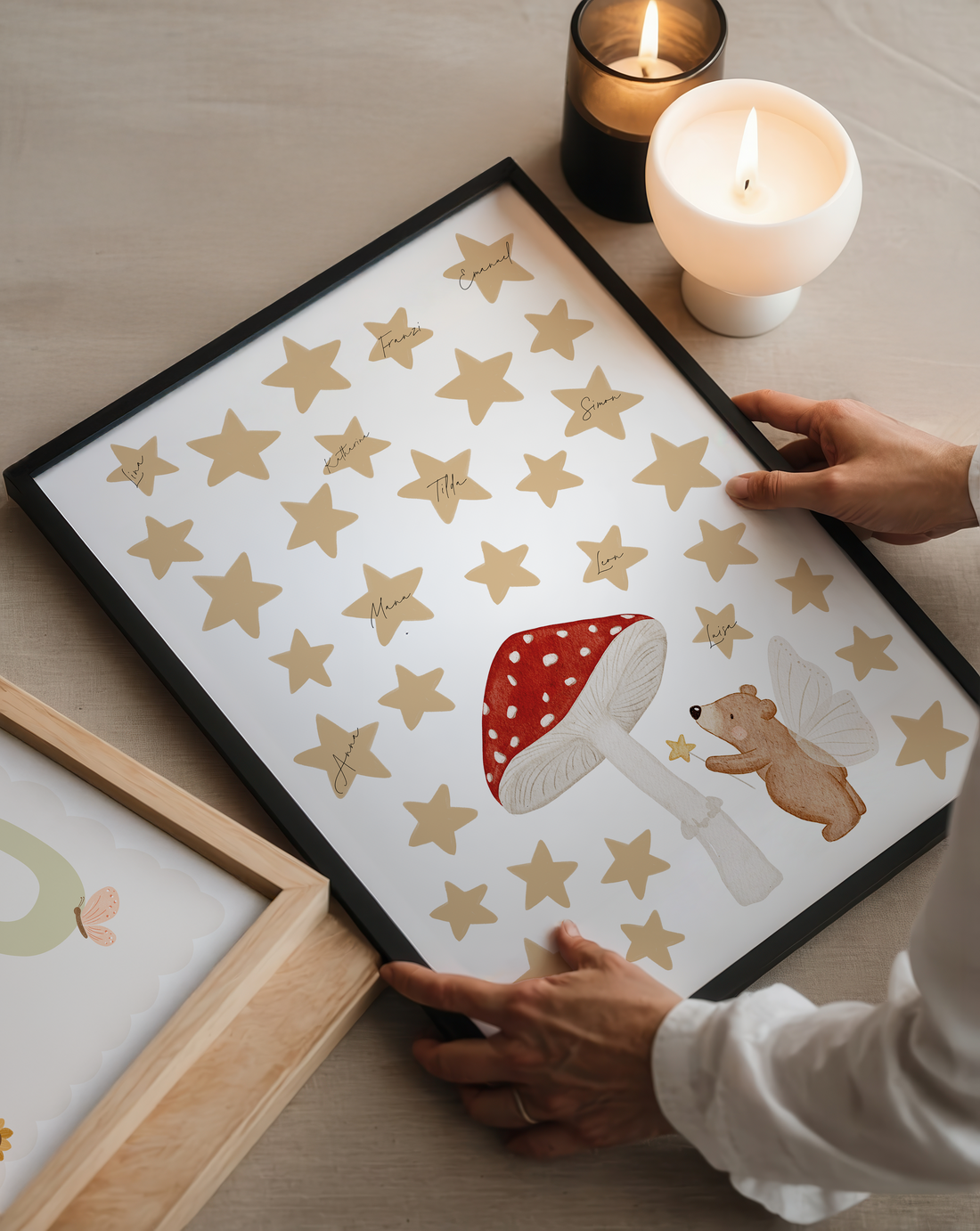 Gästeposter Pilzbär mit Sternen inkl. Rahmen