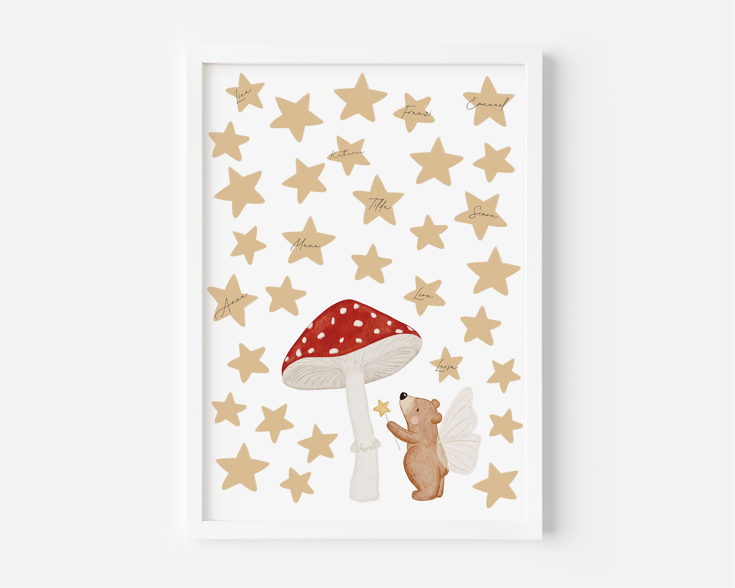 Gästeposter Pilzbär mit Sternen
