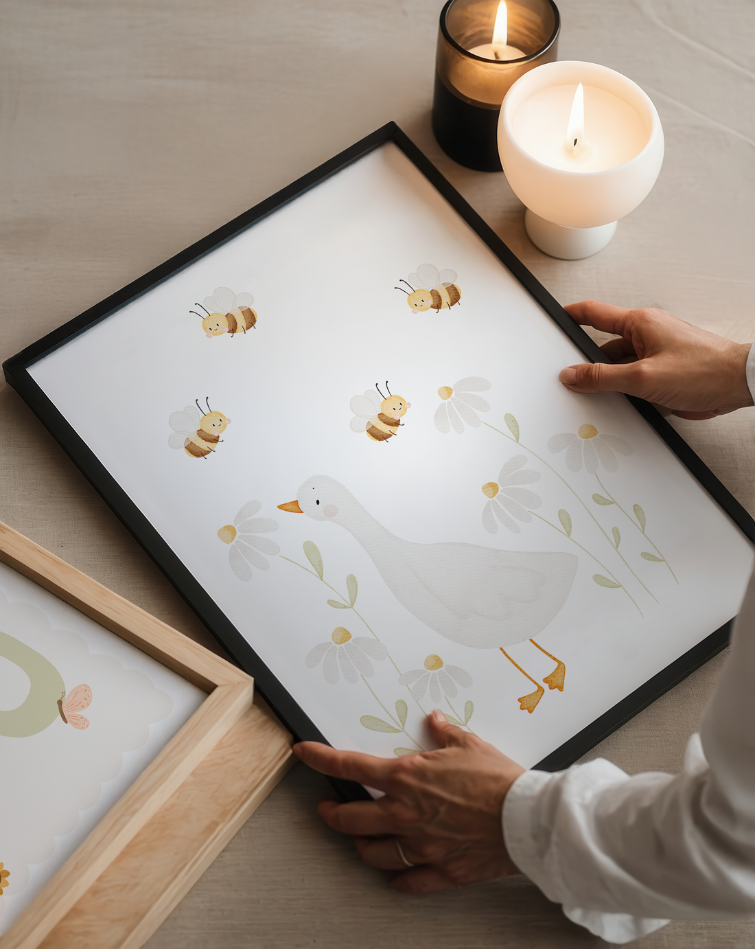 Kinderposter Gans und Bienen inkl. Rahmen