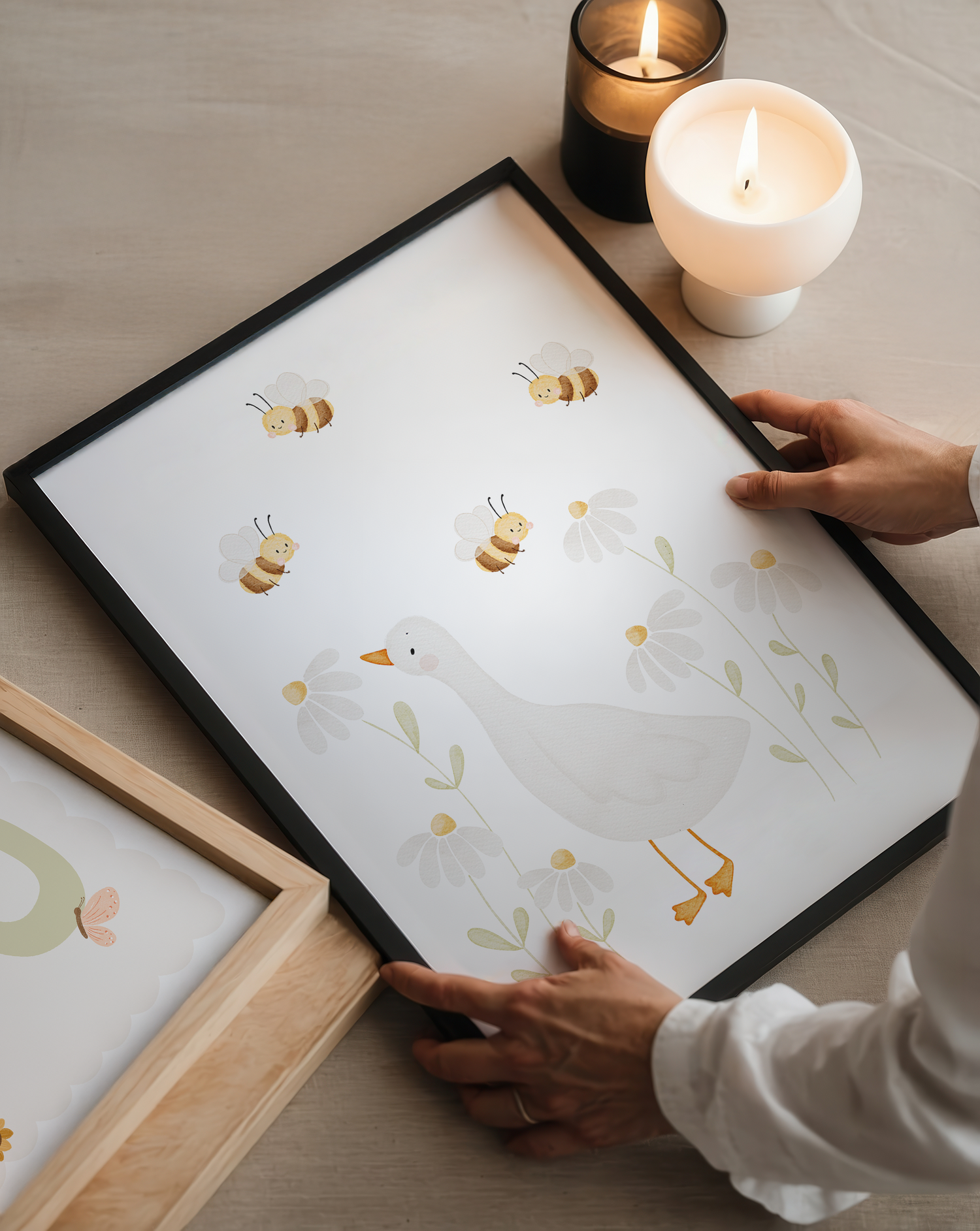 Kinderposter Gans und Bienen inkl. Rahmen