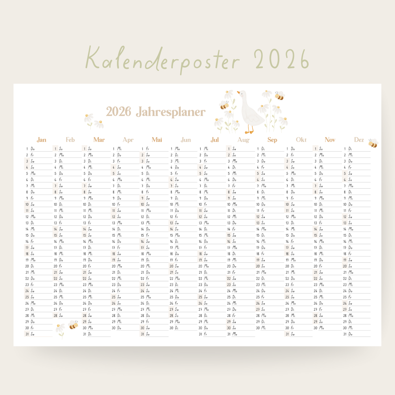 Kalenderposter 2026 Gans & Bienen