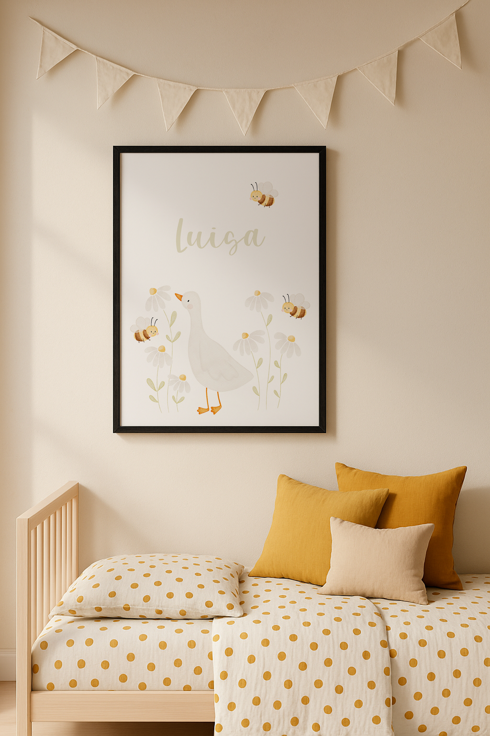 Kinderposter Name Gans & Bienen inkl. Rahmen