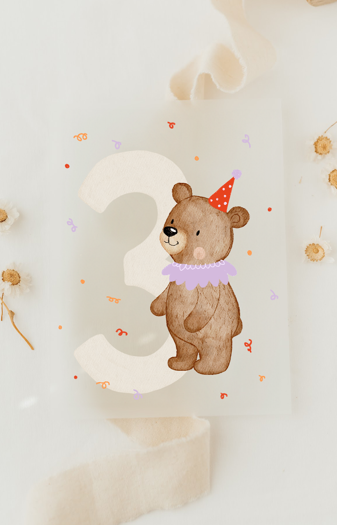Hej Hanni Bügelbild Geburtstag Zahl Bär lila rosa