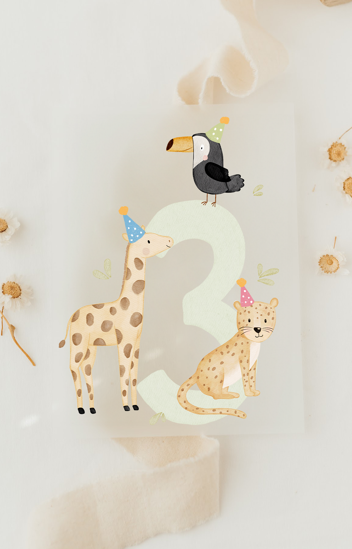 Hej Hanni Bügelbild Geburtstag Zahl Safaritiere