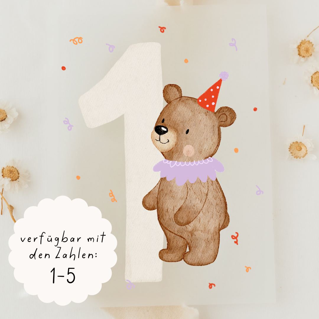 Hej Hanni Bügelbild Geburtstag Zahl Bär lila rosa