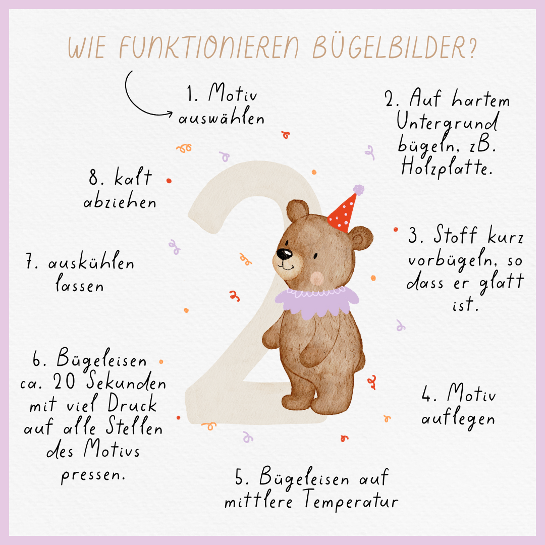 Hej Hanni Bügelbild Geburtstag Zahl Bär lila rosa