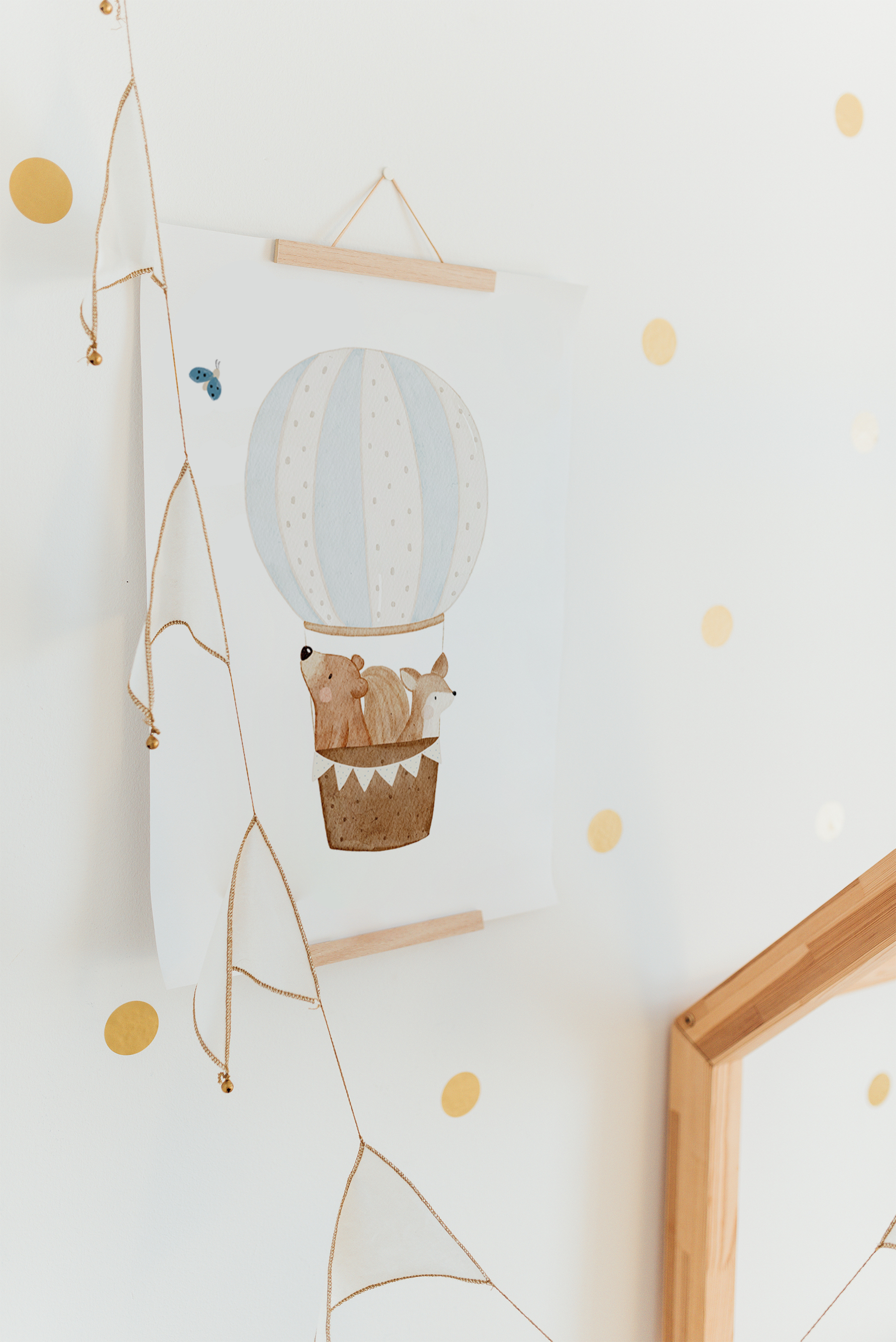 Hej Hanni Poster Heißluftballon Bär & Eichhörnchen A4