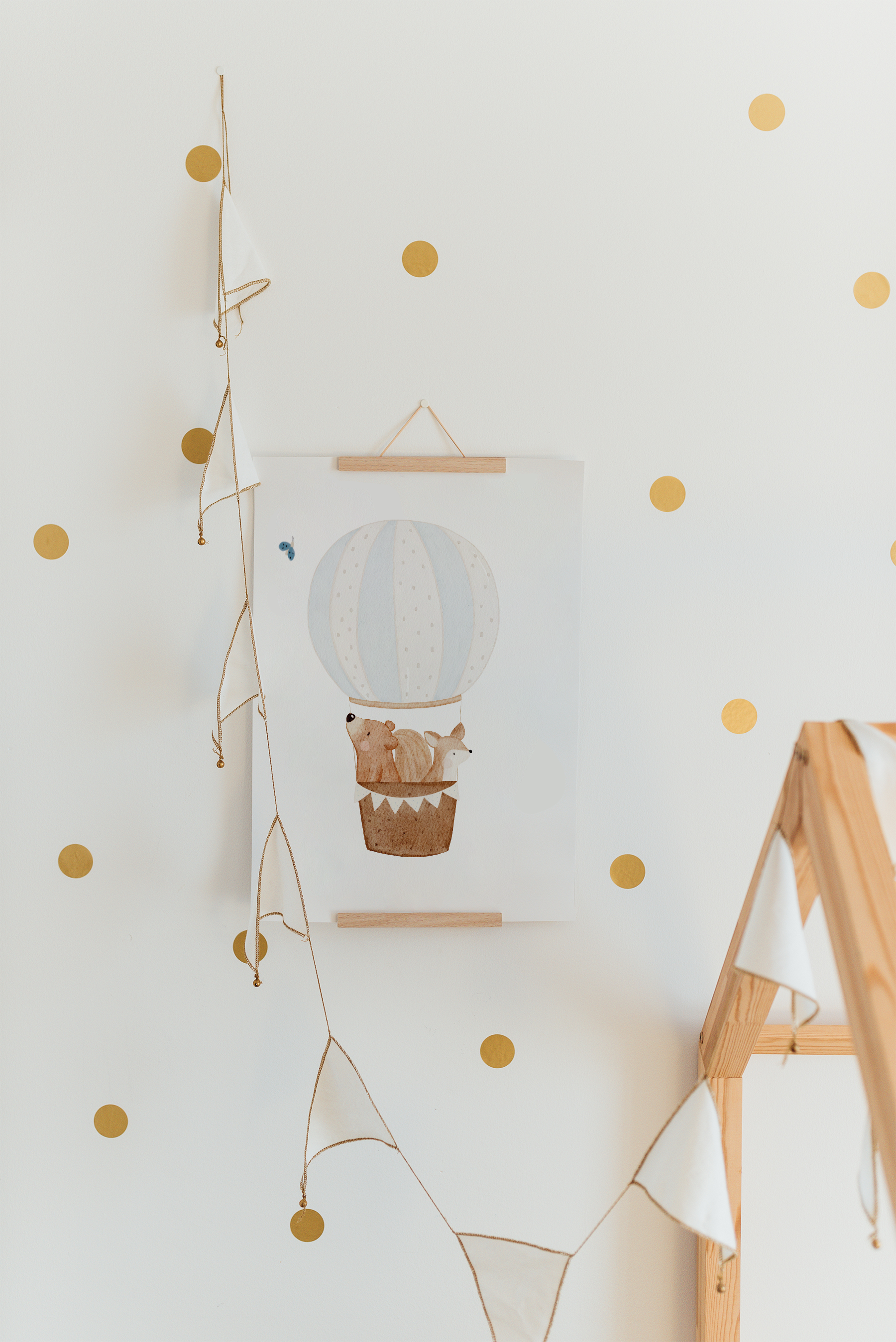 Hej Hanni Poster Heißluftballon Bär & Eichhörnchen A4