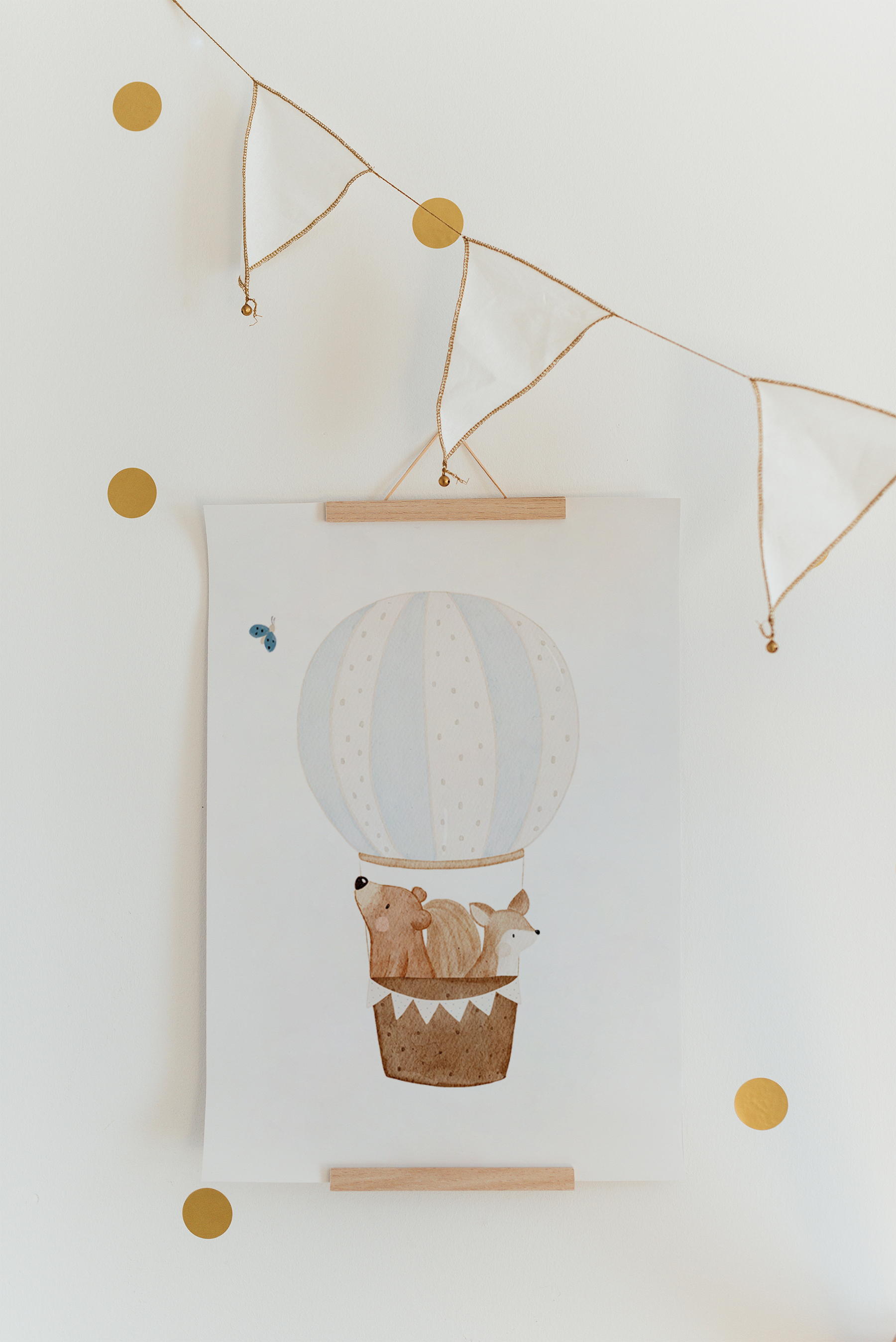 Hej Hanni Poster Heißluftballon Bär & Eichhörnchen A4