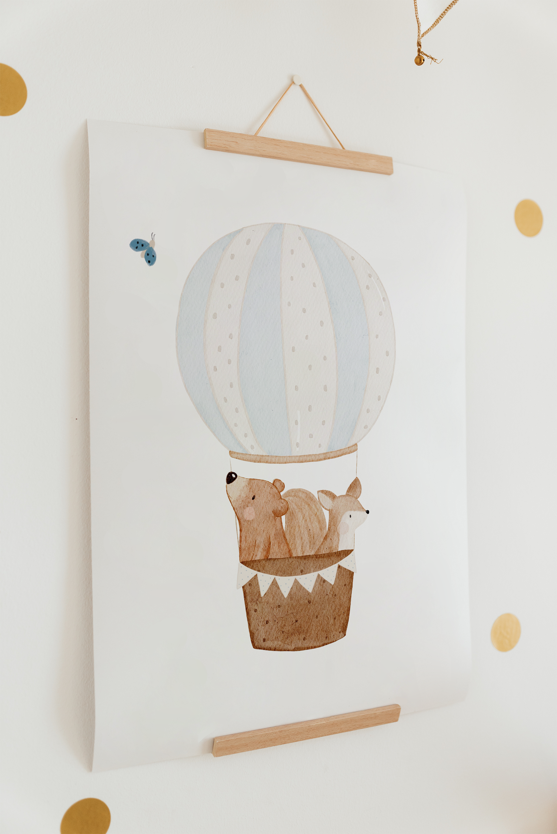 Hej Hanni Poster Heißluftballon Bär & Eichhörnchen A4