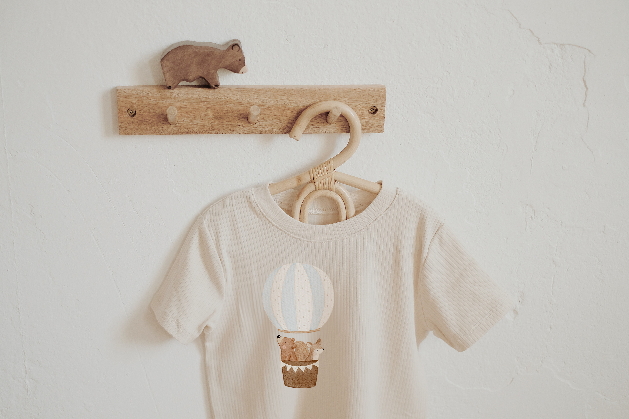 Hej Hanni Bügelbild Heißluftballon Bär & Eichhörnchen