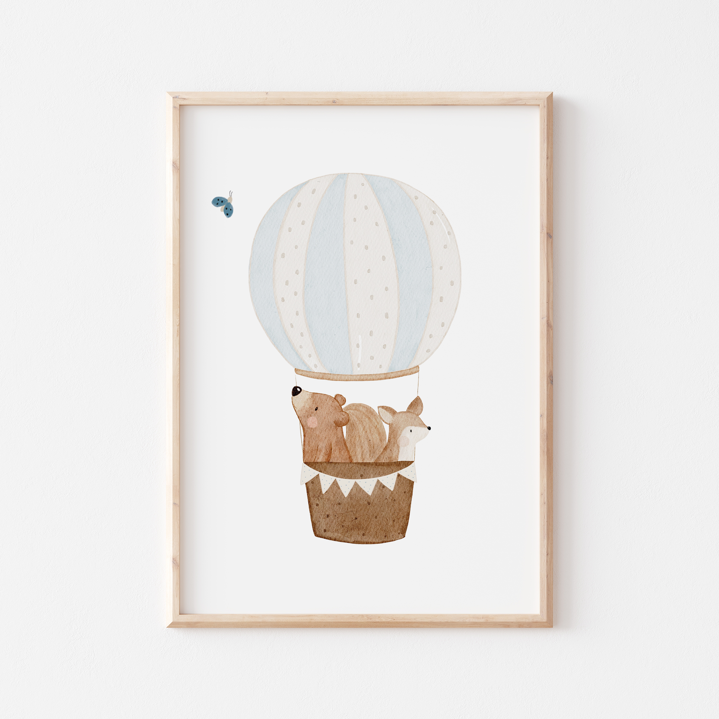 Hej Hanni Poster Heißluftballon Bär & Eichhörnchen A4