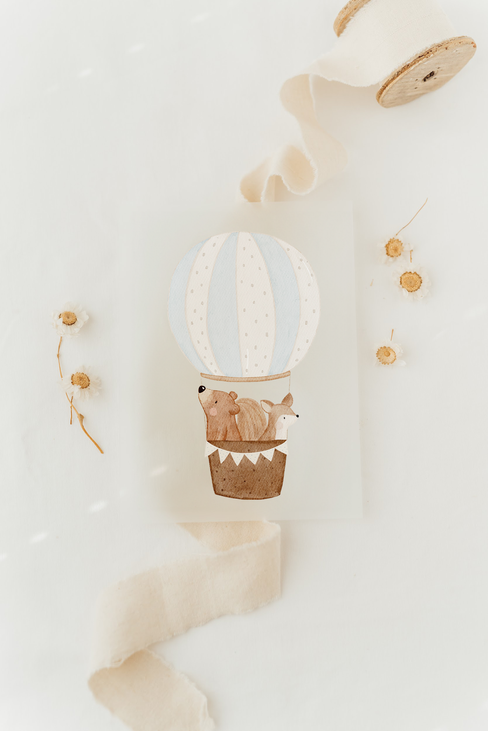 Hej Hanni Bügelbild Heißluftballon Bär & Eichhörnchen