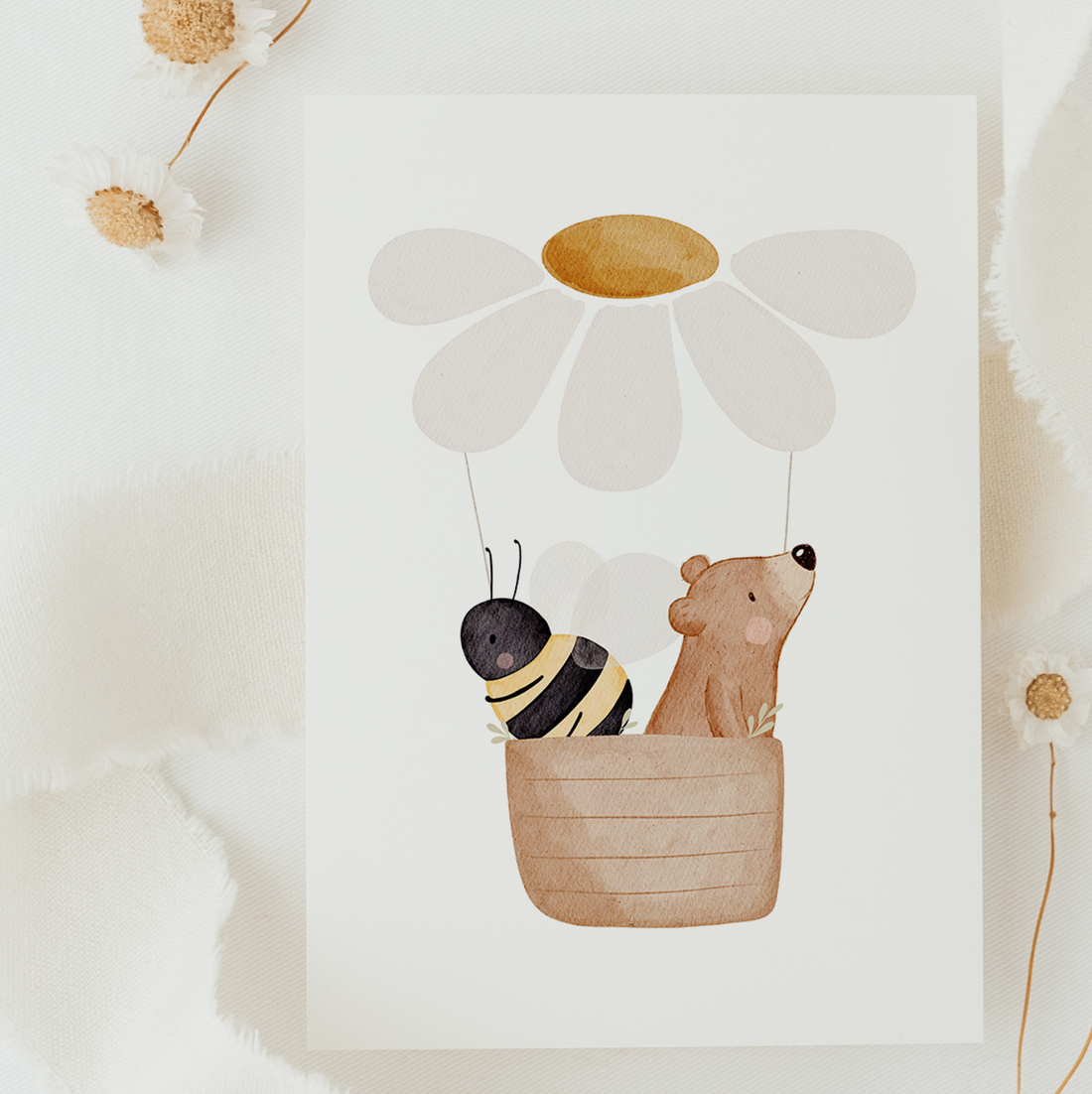 Hej Hanni Postkarte Heißluftballon Gänseblümchen