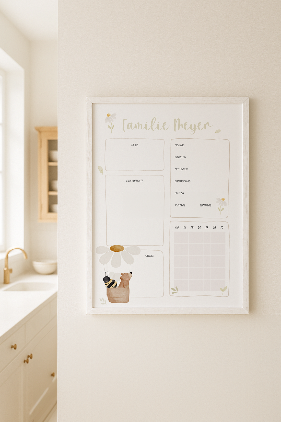 Familienplaner Heißluftballon Gänseblümchen personalisiert mit Familiennamen