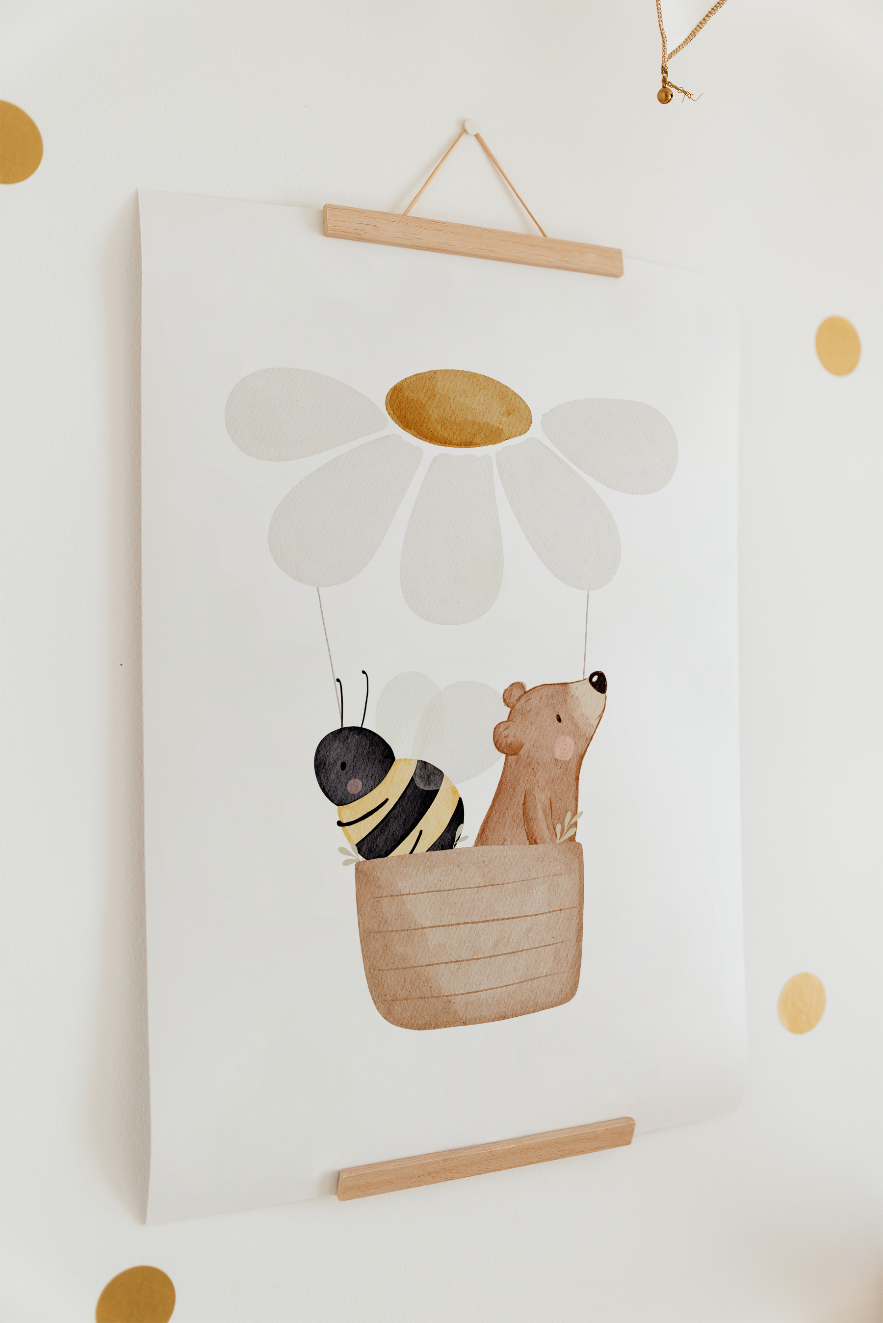 Posterset Fuchs, Heißluftballon & kleiner Bär mit Blume