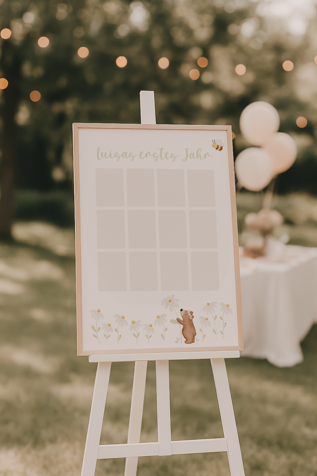 Kinderposter erstes Babyjahr Kleiner Bär mit Blume - für Fotos