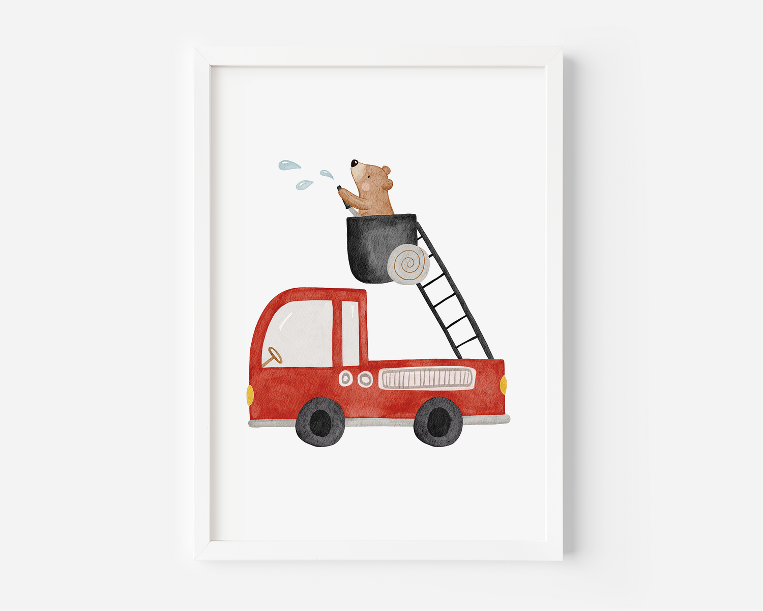 Kinderposter Feuerwehr mit kleinem Bären