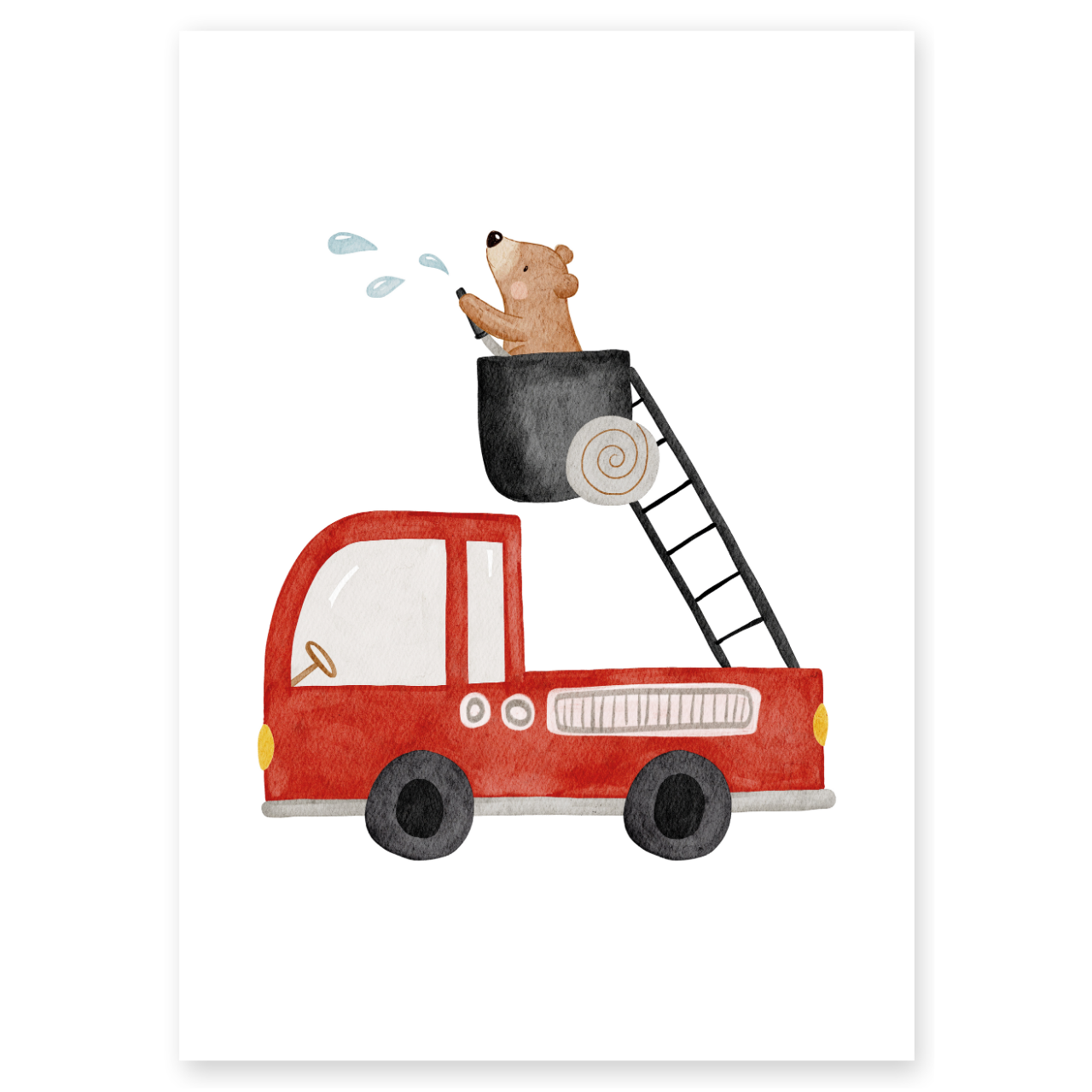 Kinderposter Feuerwehr mit kleinem Bären