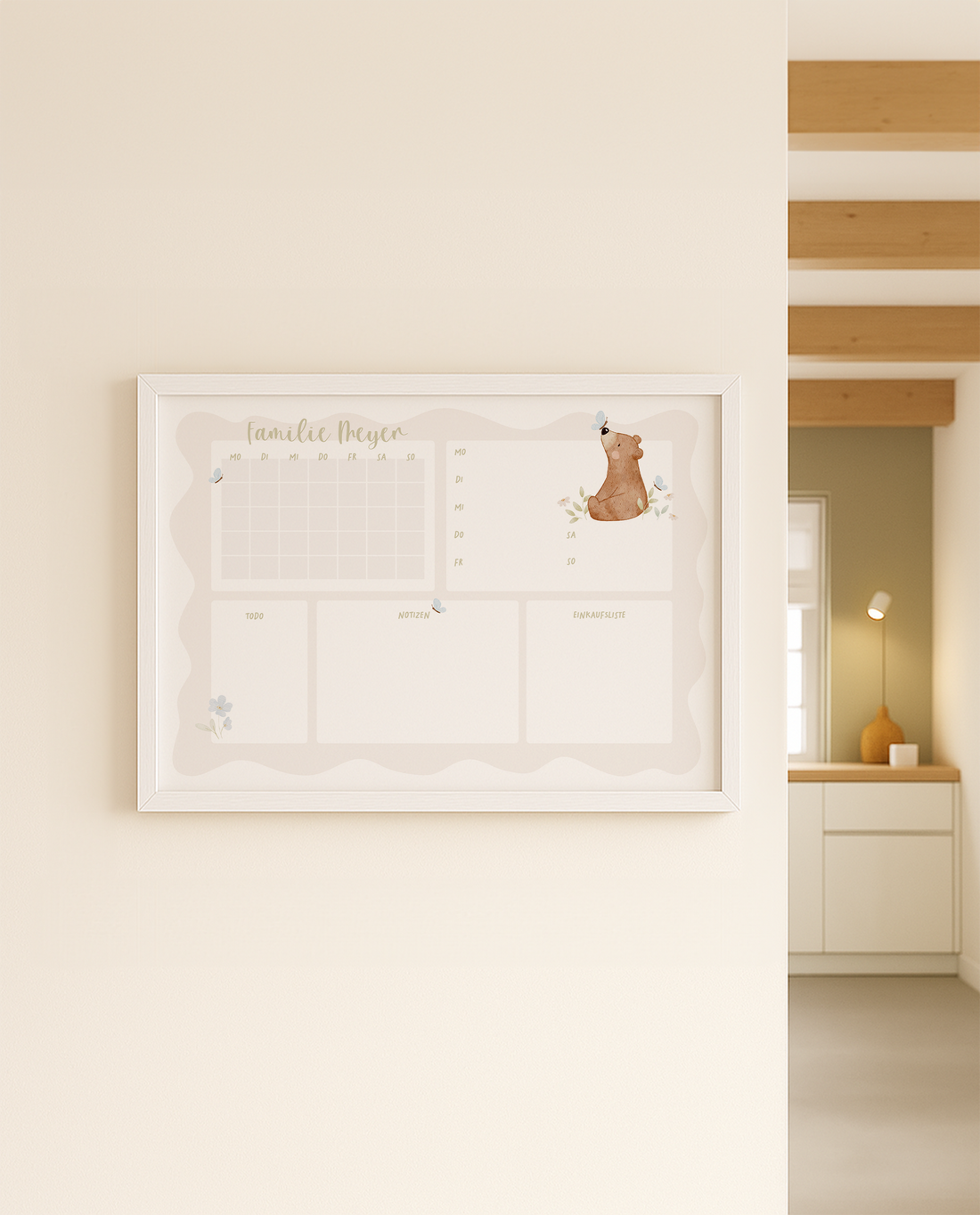 Familienplaner Kleiner Bär quer personalisiert mit Familiennamen