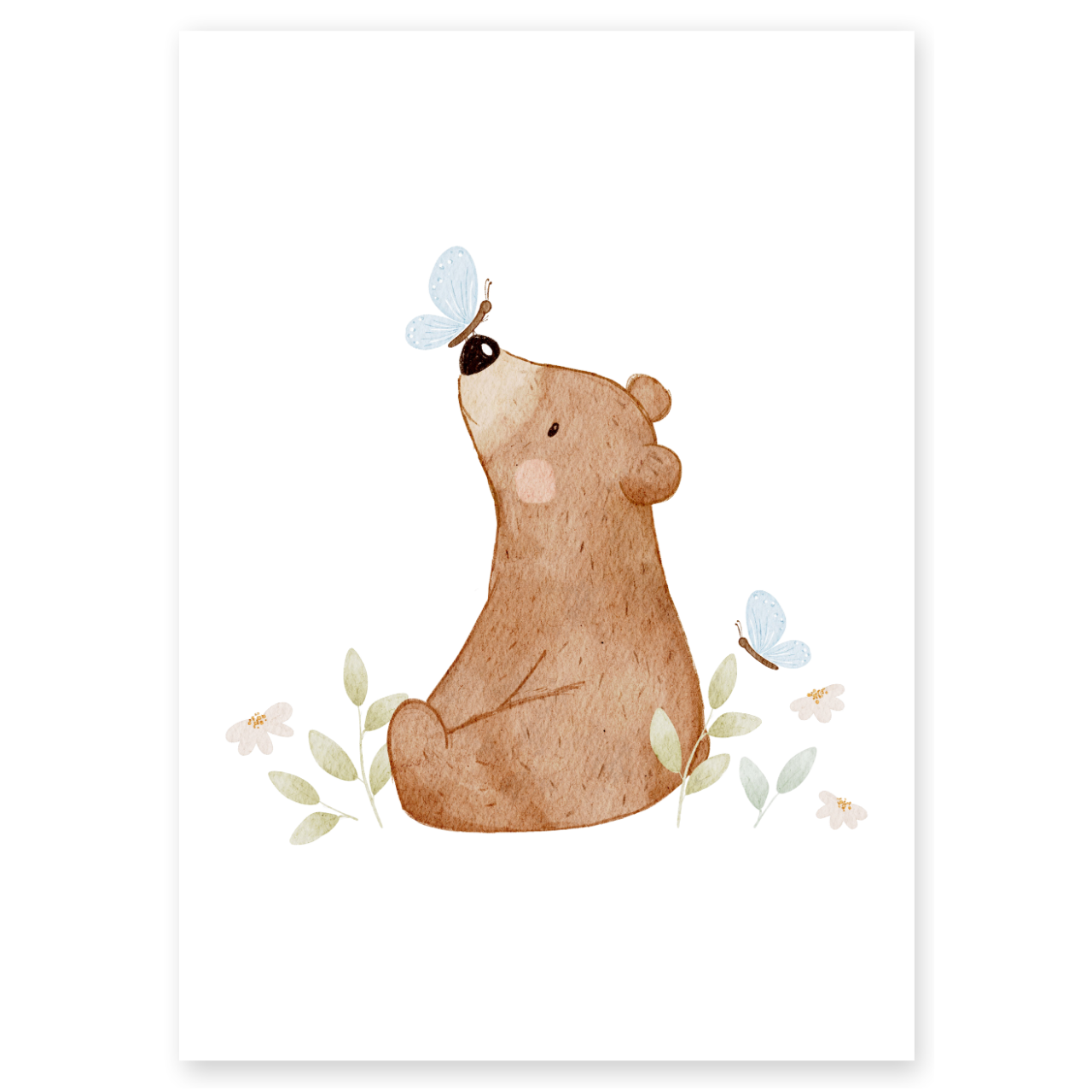 Kinderposter kleiner Bär mit Schmetterlingen