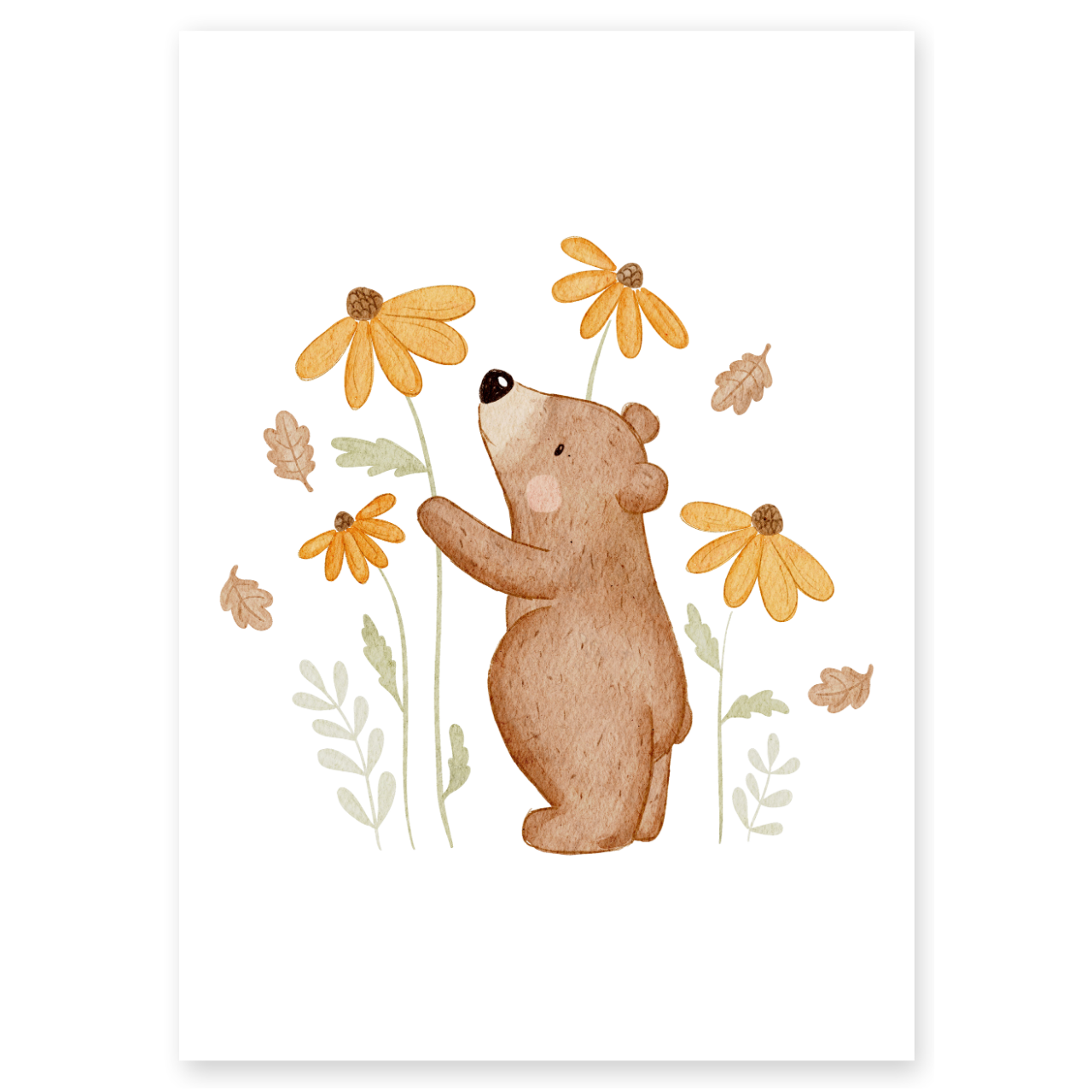 Kinderposter Kleiner Bär gelbe Blumen