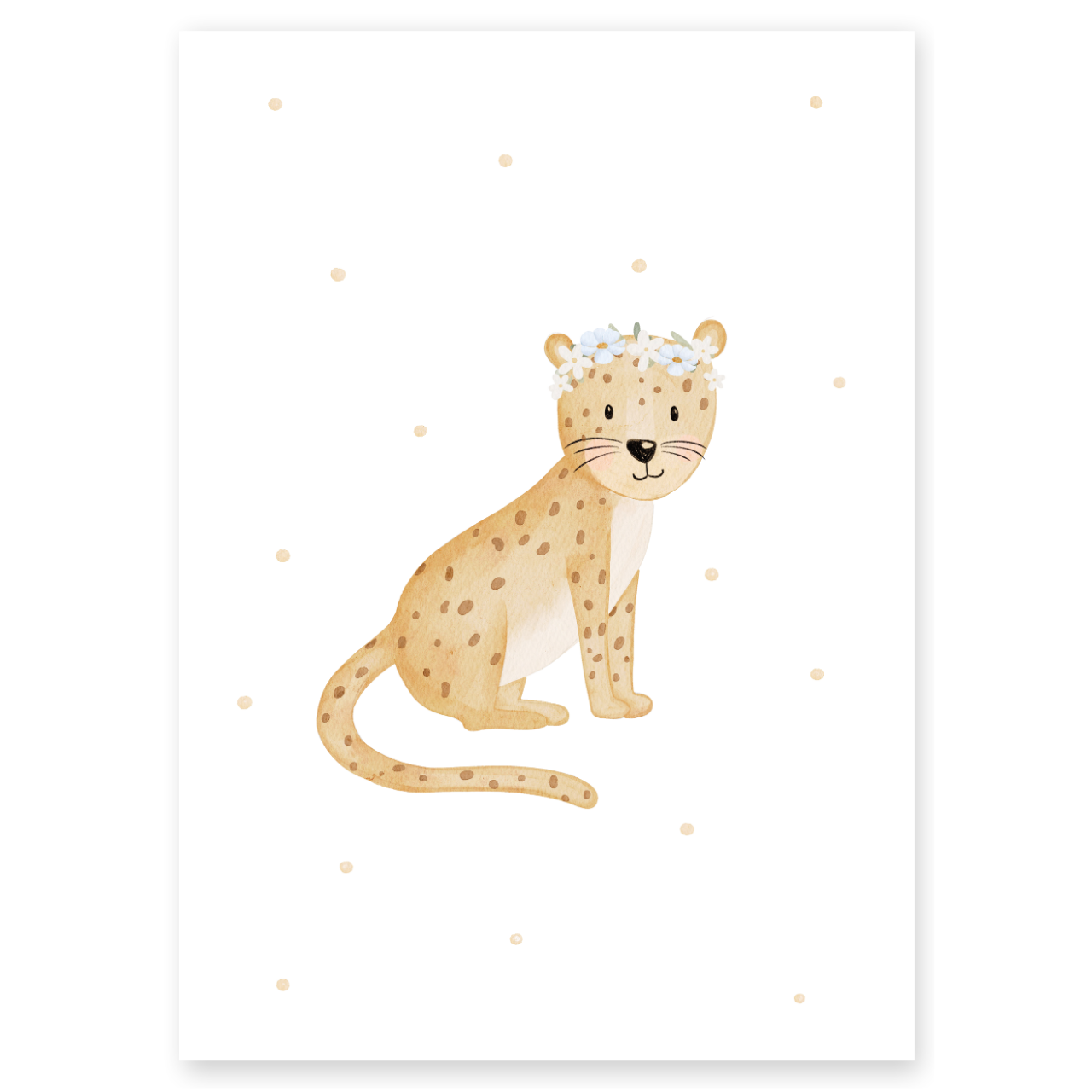 Kinderposter kleiner Gepard mit Blumenkranz