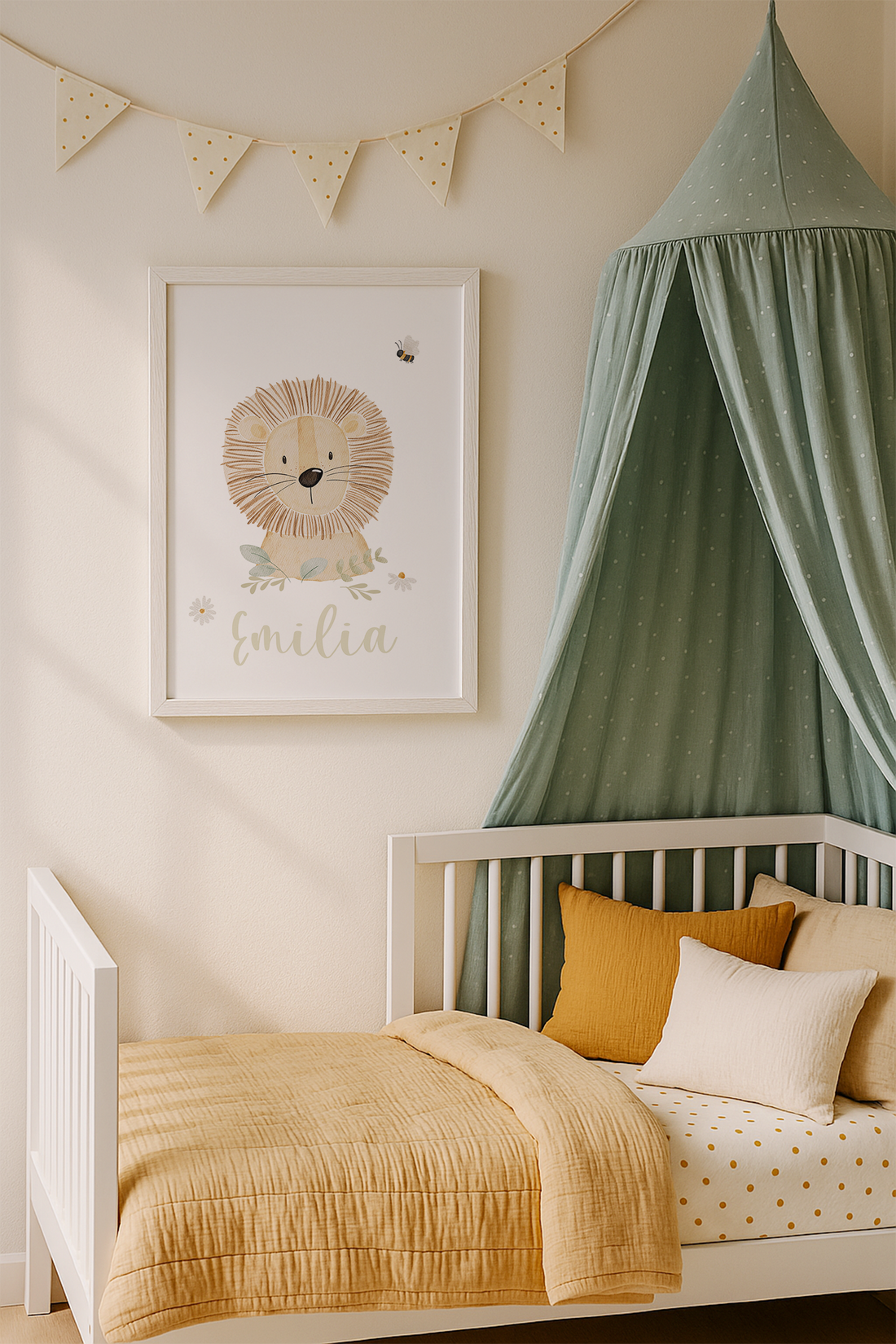 Kinderposter Name Löwe Blumen inkl. Rahmen