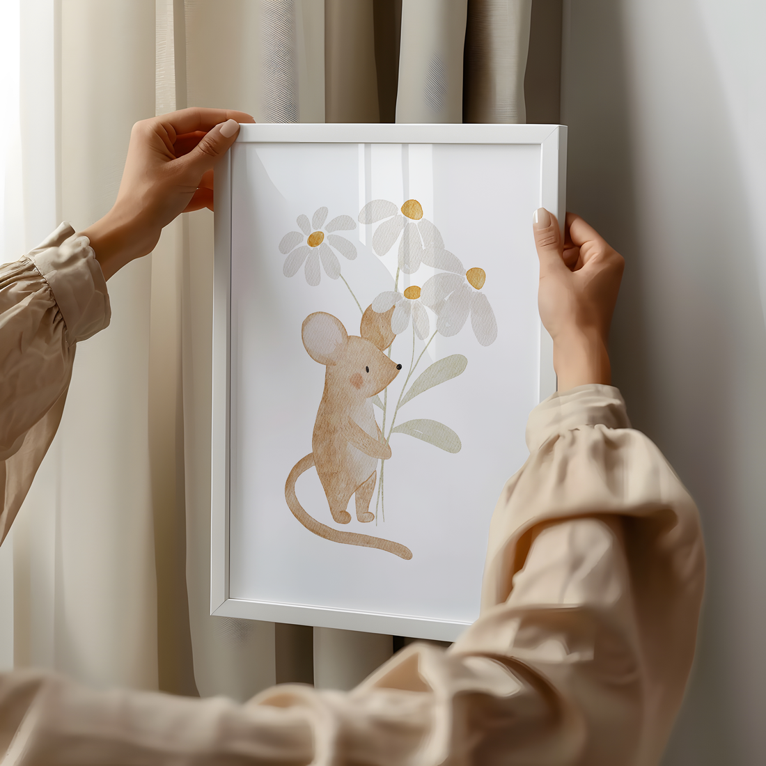 Kinderposter Maus Blumenstrauß inkl. Rahmen