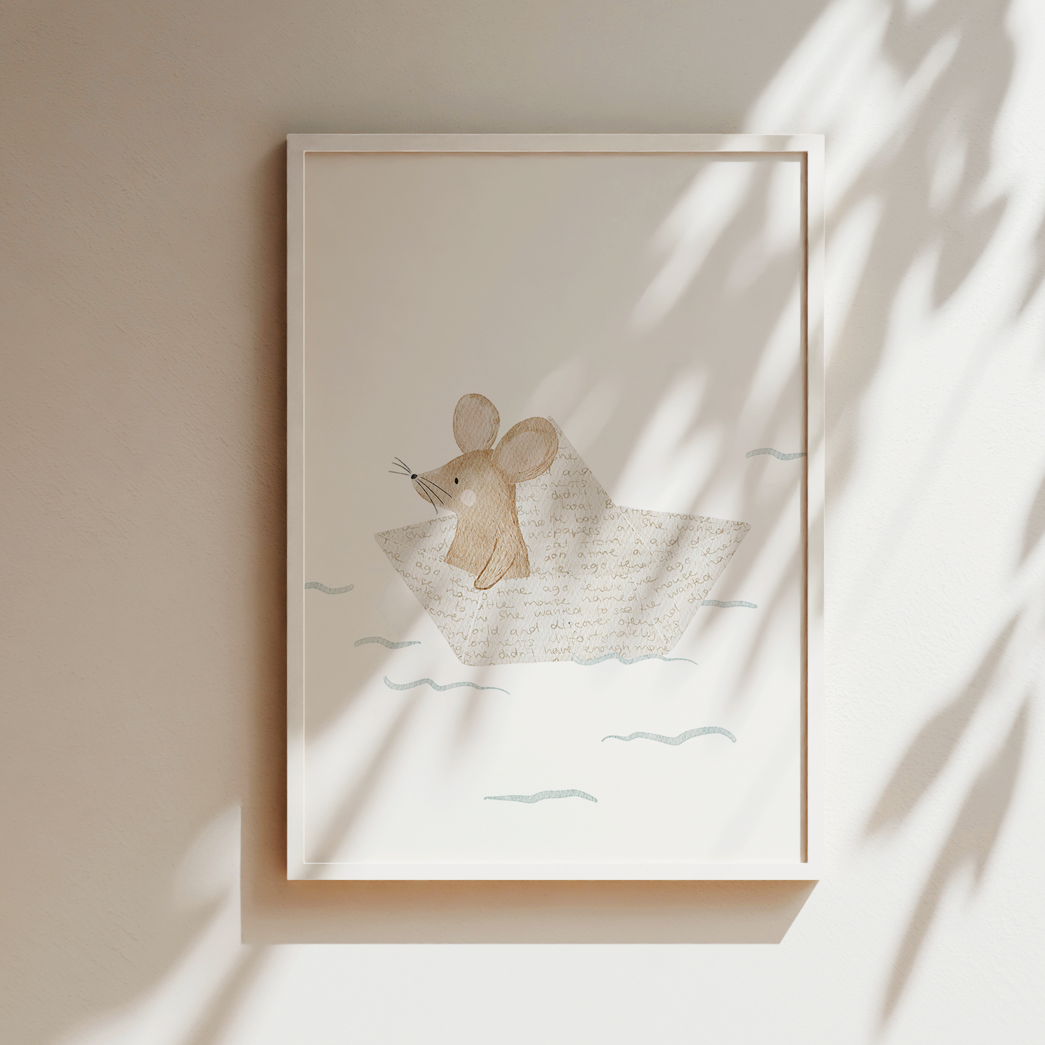 Kinderposter Maus im Papierschiffchen