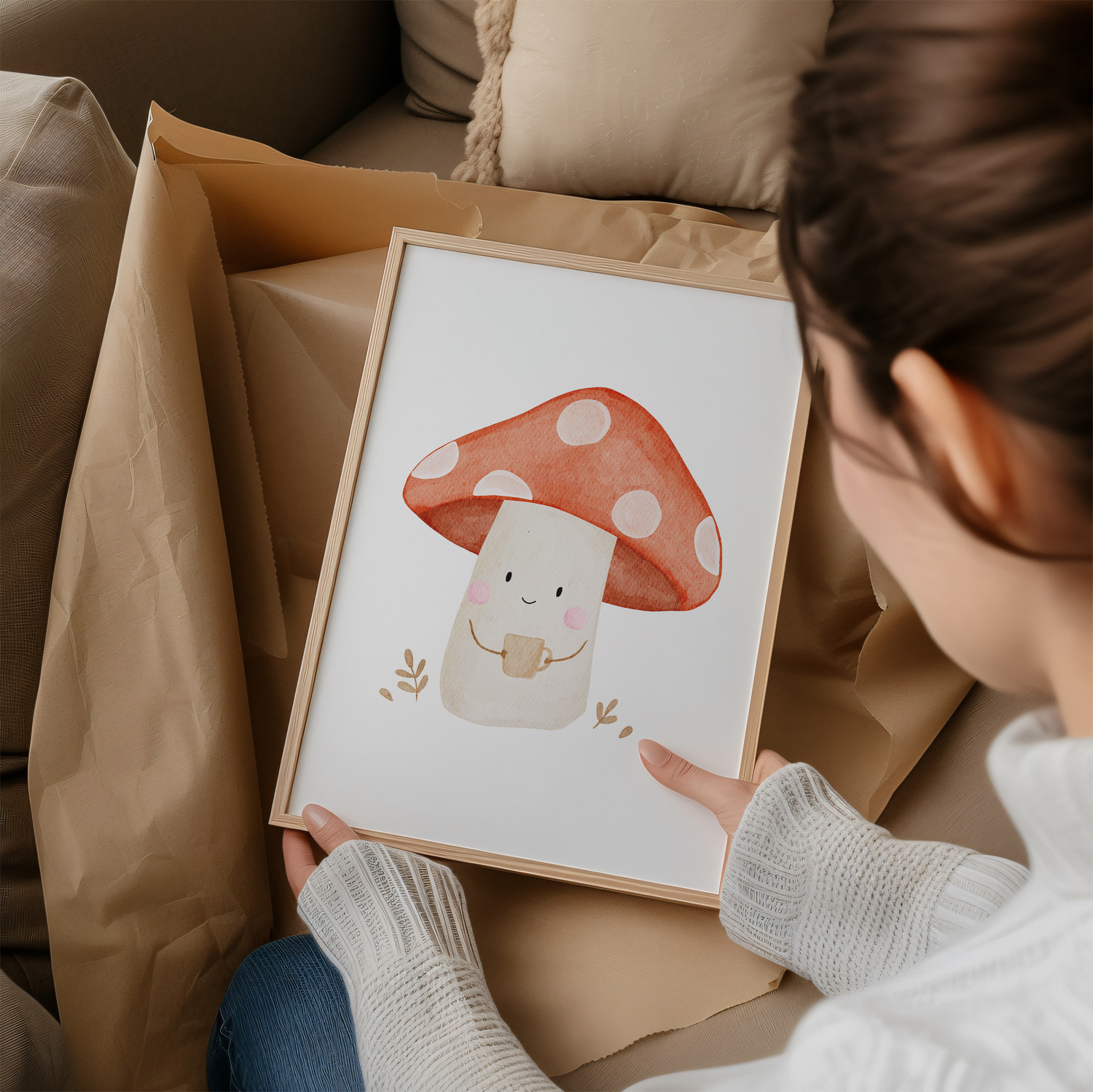 Kinderposter Kleiner Pilz mit Kaffeetasse