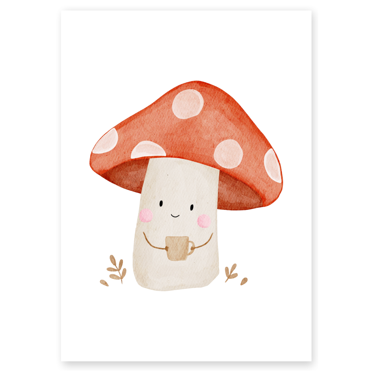 Kinderposter Kleiner Pilz mit Kaffeetasse