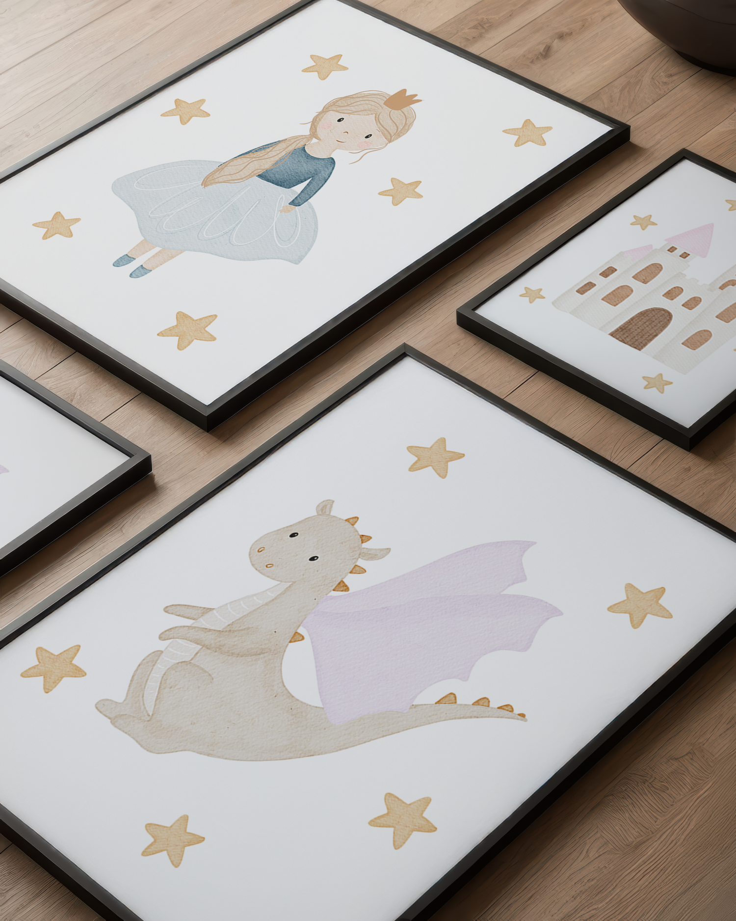 Kinderposter Prinzessin in blauem Kleid Sterne