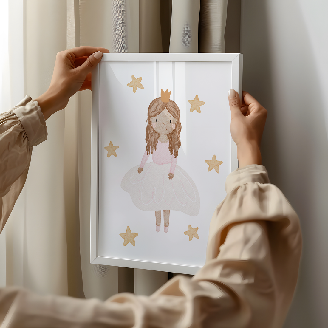 Kinderposter Prinzessin rosa Sterne inkl. Rahmen