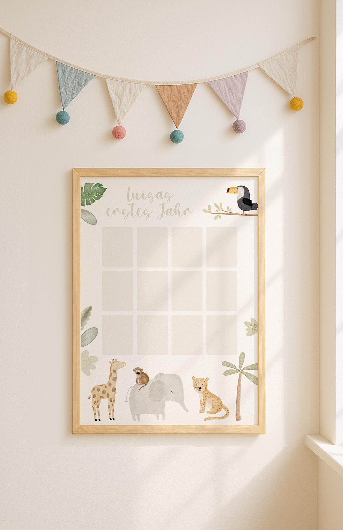 Kinderposter erstes Babyjahr Safari - für Fotos inkl. Rahmen