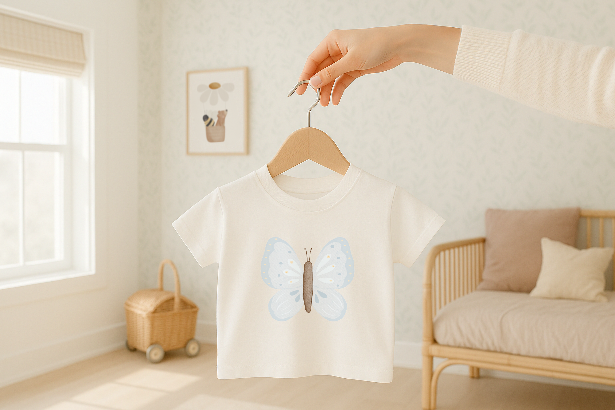 Hej Hanni Bügelbild Schmetterling hellblau