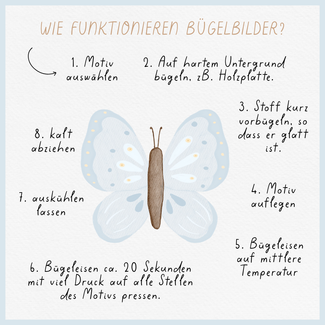Hej Hanni Bügelbild Schmetterling hellblau