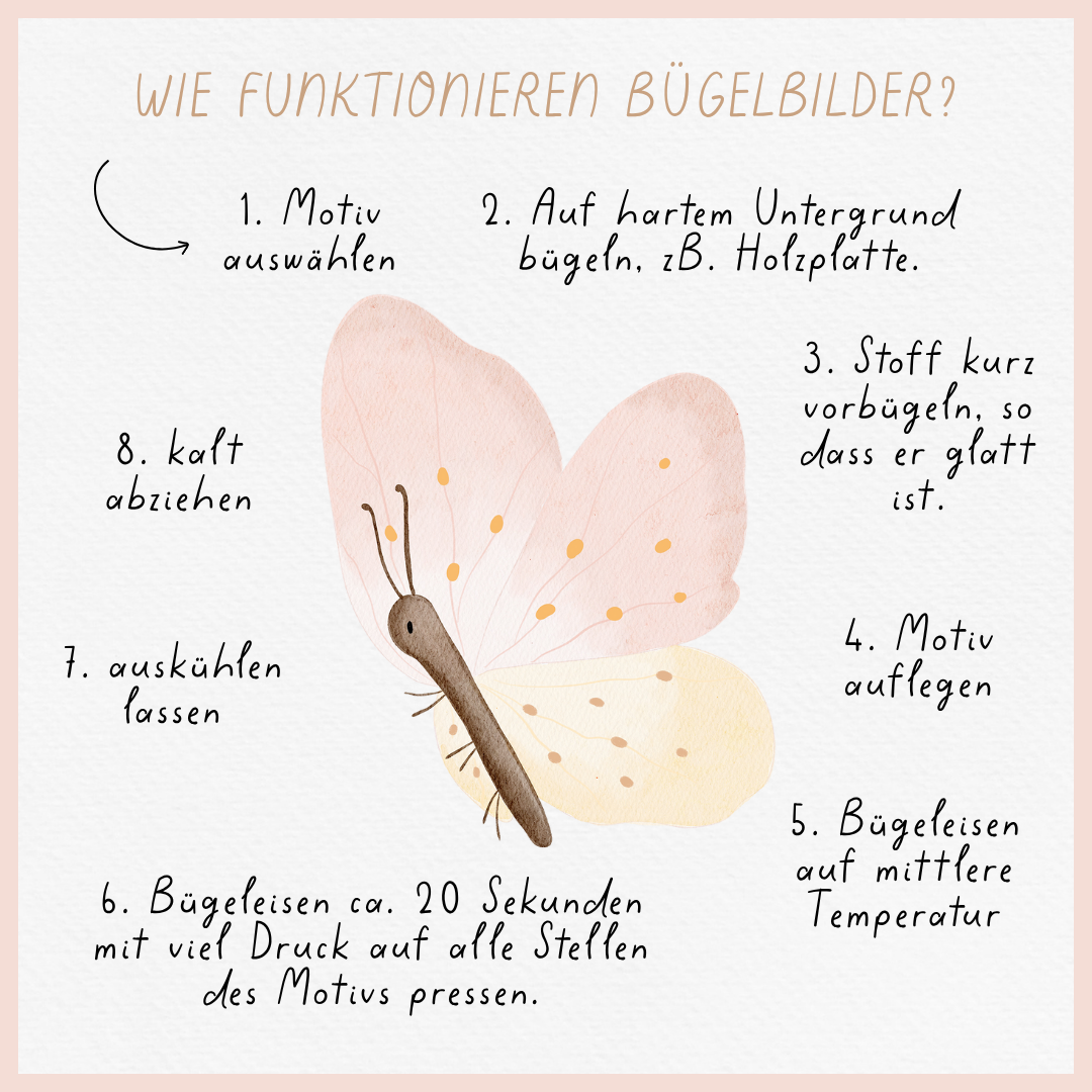 Hej Hanni Bügelbild Schmetterling rosa gelb
