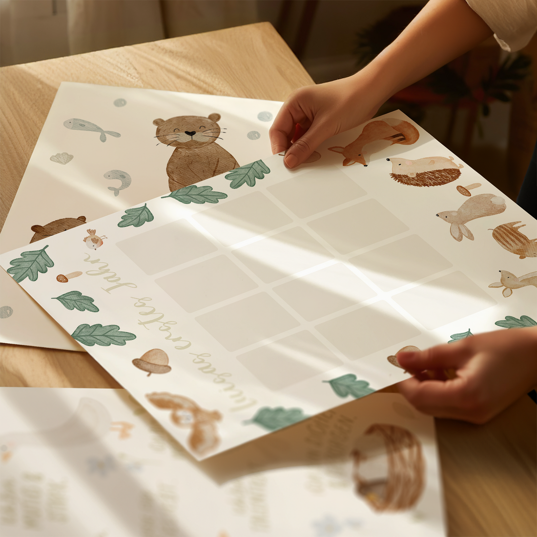 Kinderposter erstes Babyjahr Waldtiere grüne Blätter - für Fotos