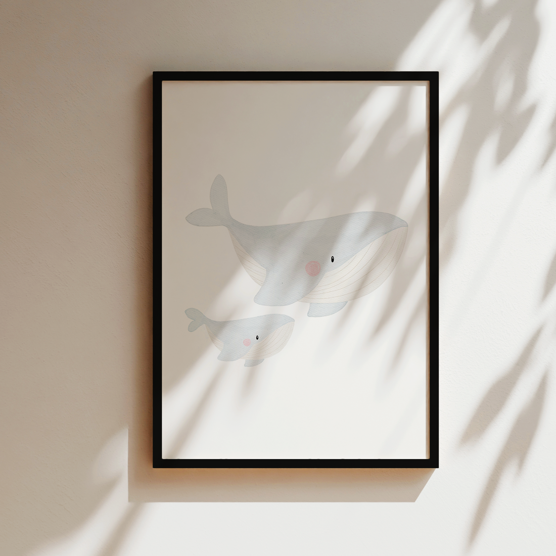 Kinderposter Mama Wal und Baby Wal inkl. Rahmen