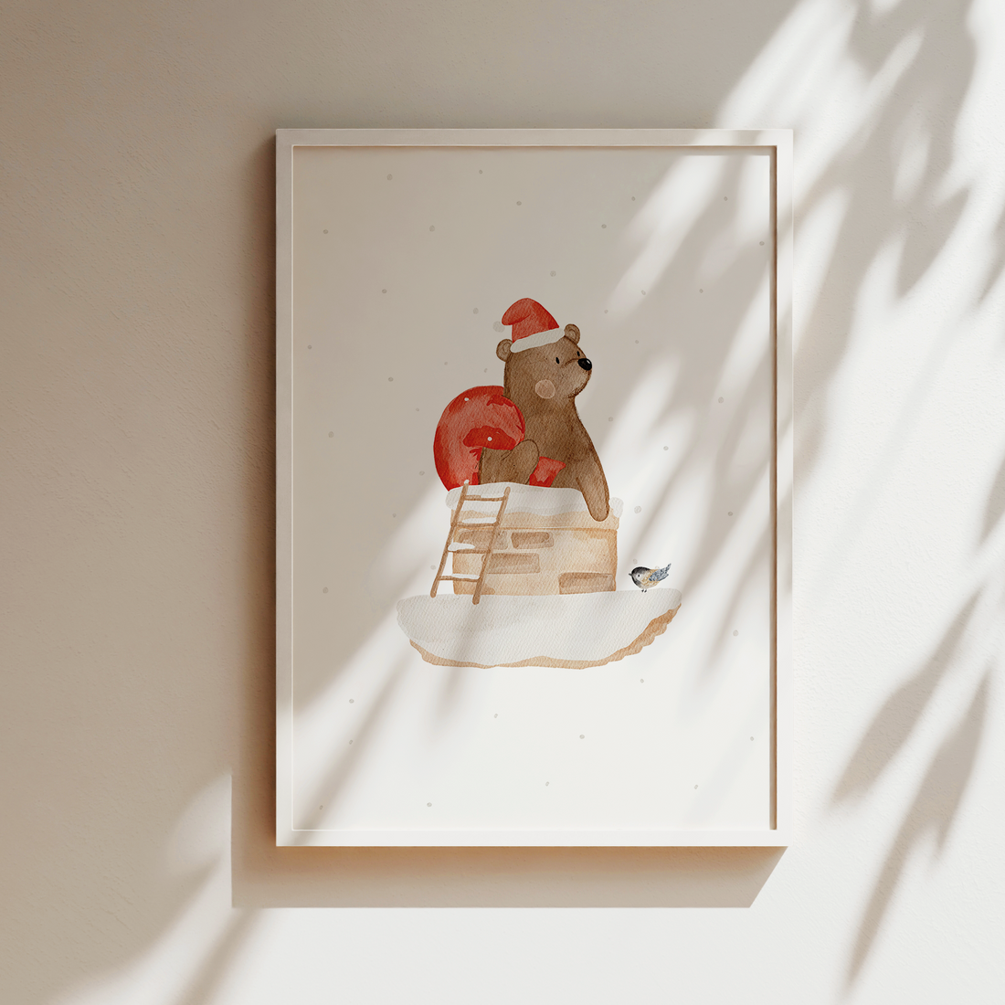 Kinderposter Weihnachten Kaminbär inkl. Rahmen