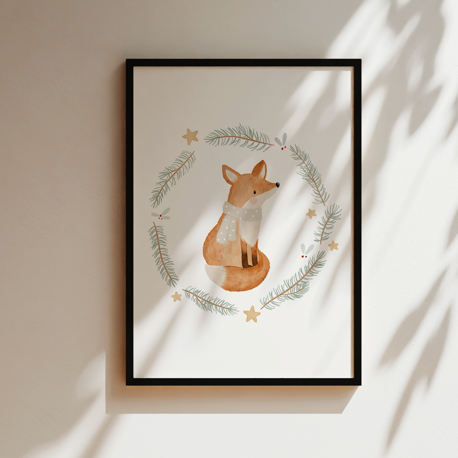 Kinderposter Weihnachten Fuchs im Weihnachtskranz
