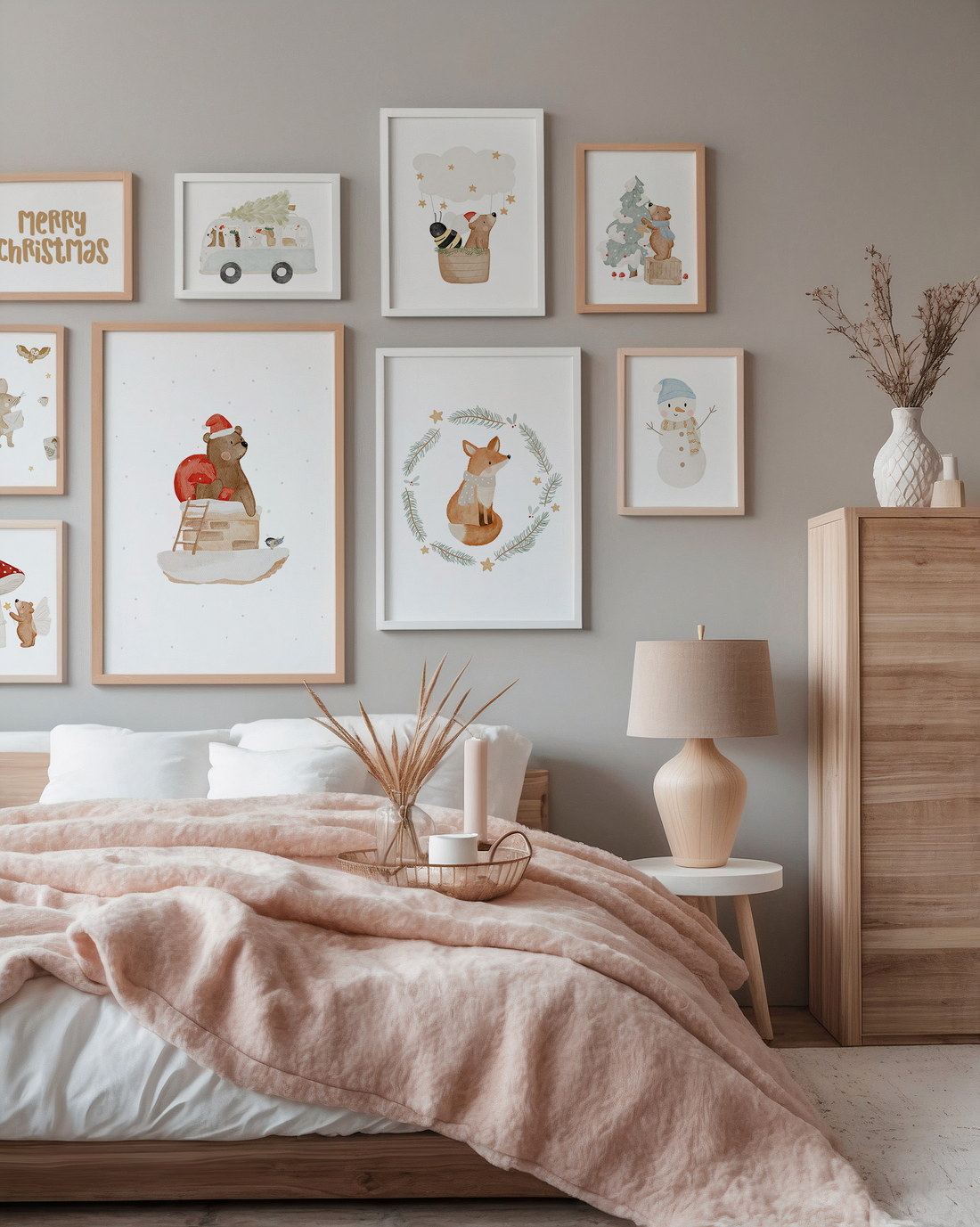 Kinderposter Weihnachten Fuchs im Weihnachtskranz inkl. Rahmen