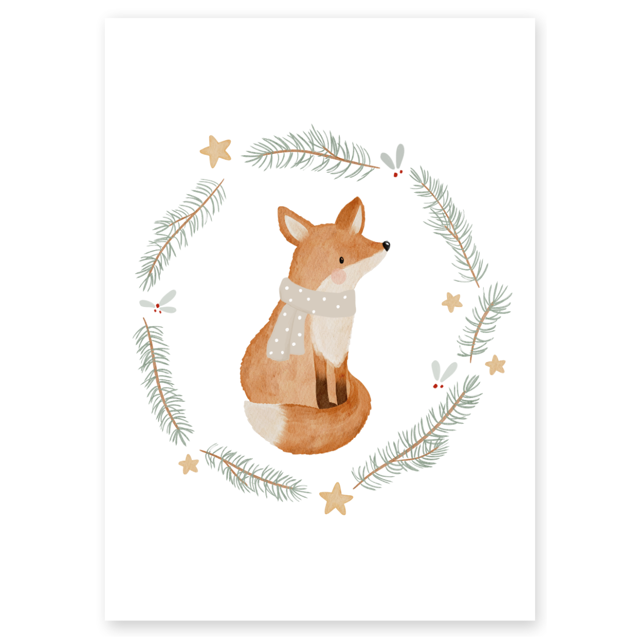 Kinderposter Weihnachten Fuchs im Weihnachtskranz