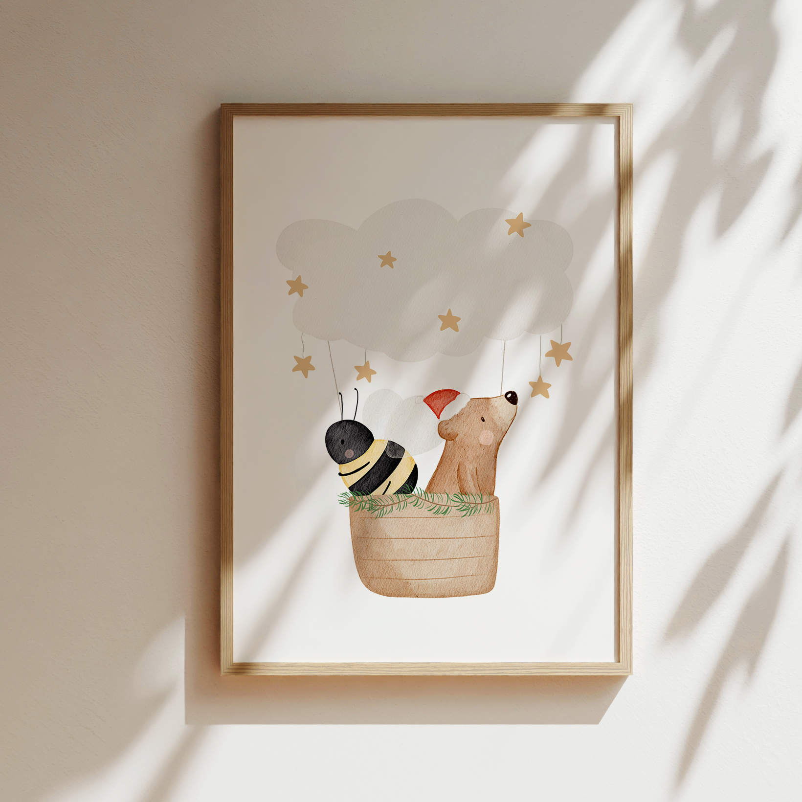Kinderposter Weihnachten Heißluftballon Bär & Biene