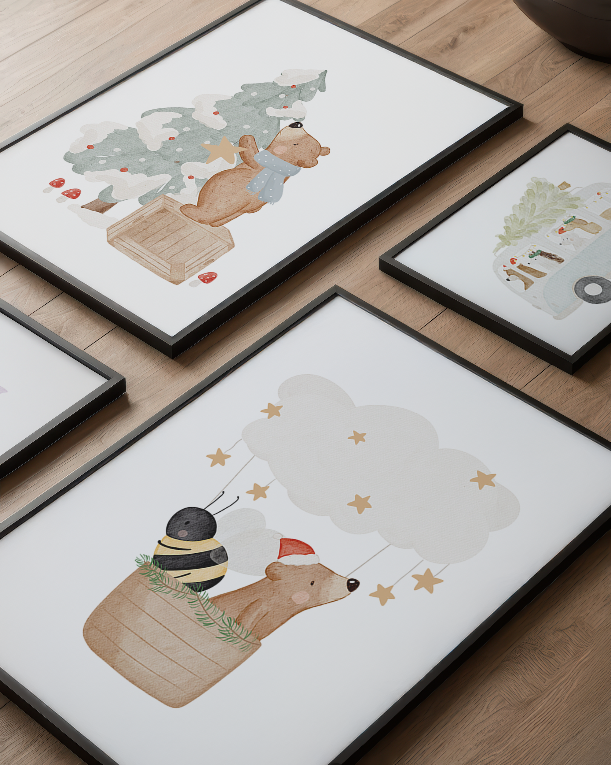 Kinderposter Weihnachten Heißluftballon Bär & Biene