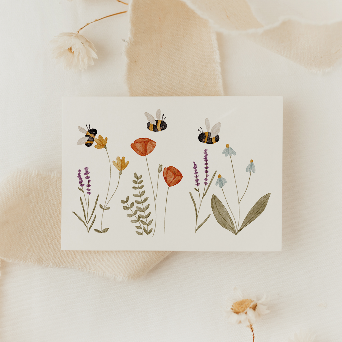 Minikarte Wildblumen und Hummeln A7